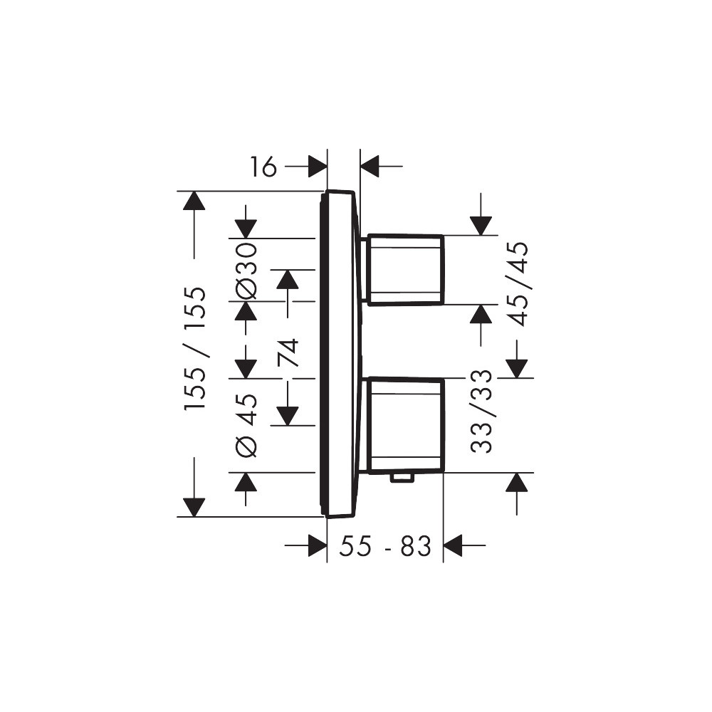 Facade pour mitigeur thermostatique encastré Ecostat E avec robinet d'arrêt chromé Hansgrohe avec corps encastré Ibox 15707000_0