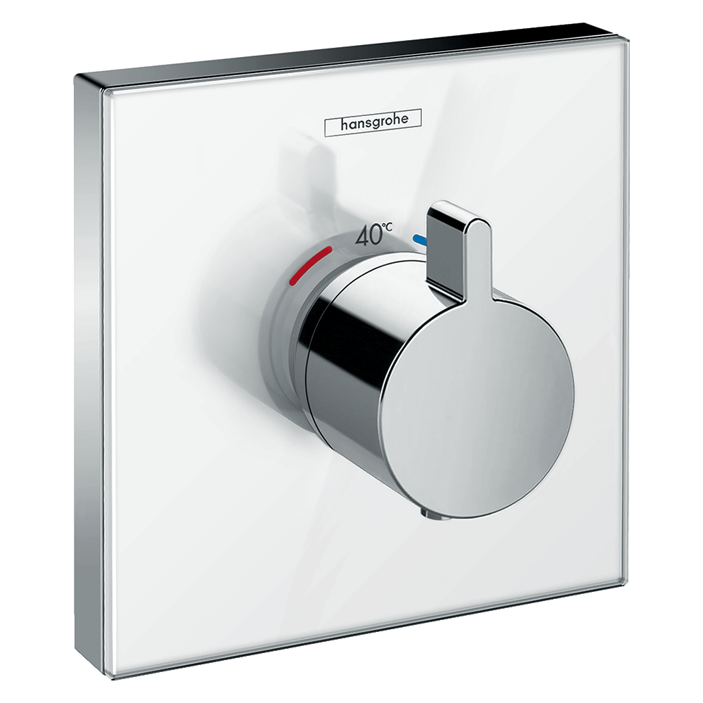 Facade en verre pour mitigeur thermostatique encastré ShowerSelect Glass haut débit blanc/chromé Hansgrohe avec corps encastré I