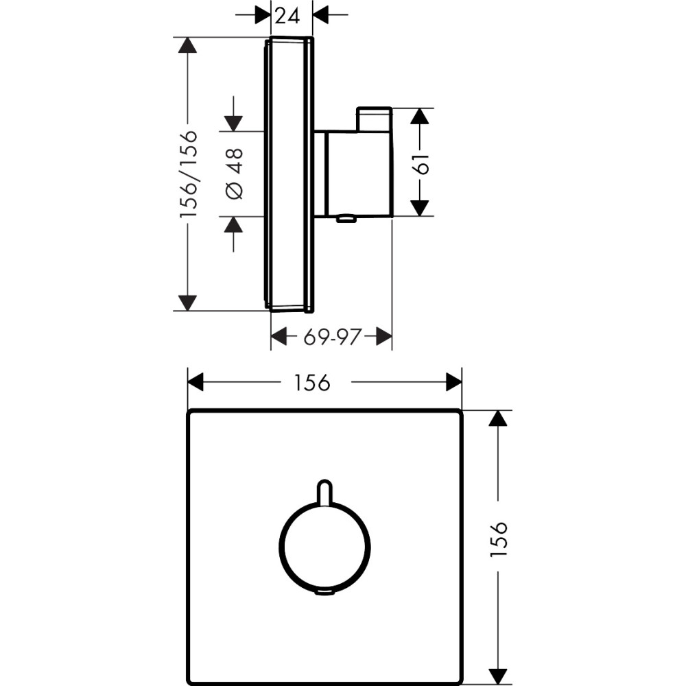Facade en verre pour mitigeur thermostatique encastré ShowerSelect Glass haut débit blanc/chromé Hansgrohe avec corps encastré I