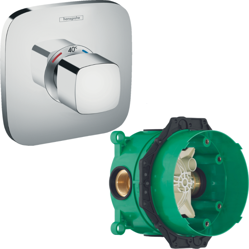 Facade pour mitigeur thermostatique encastré Ecostat E haut débit chromé Hansgrohe avec corps encastré Ibox 15706000_01800180 | 