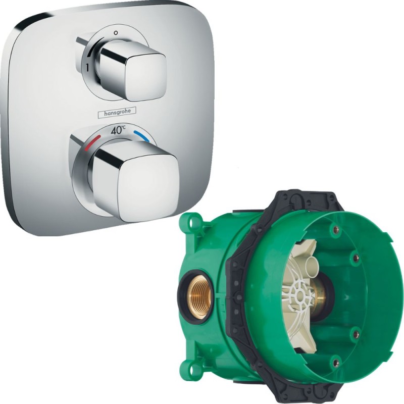 Facade pour mitigeur thermostatique encastré Ecostat E avec robinet d'arrêt chromé Hansgrohe avec corps encastré Ibox 15707000_0