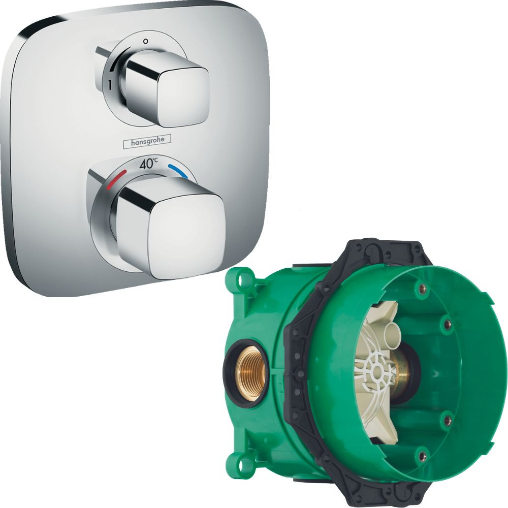 Facade pour mitigeur thermostatique encastré Ecostat E avec robinet d'arrêt chromé Hansgrohe avec corps encastré Ibox 15707000_0