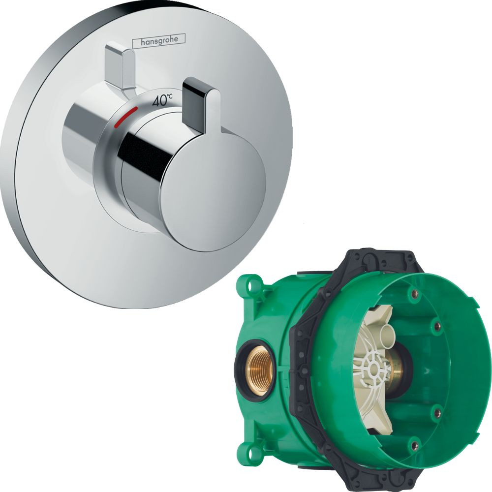 Facade pour mitigeur thermostatique encastré ShowerSelect S haut débit chromé Hansgrohe avec corps encastré Ibox 15741000_018001