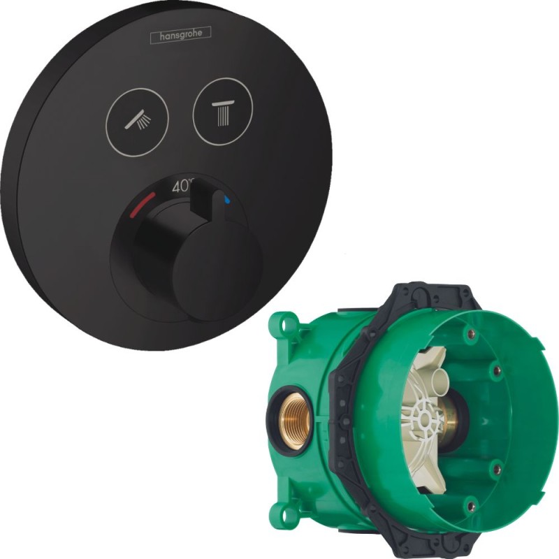 Facade pour mitigeur thermostatique encastré ShowerSelect S avec 2 fonctions noir mat Hansgrohe avec corps encastré Ibox 1574367