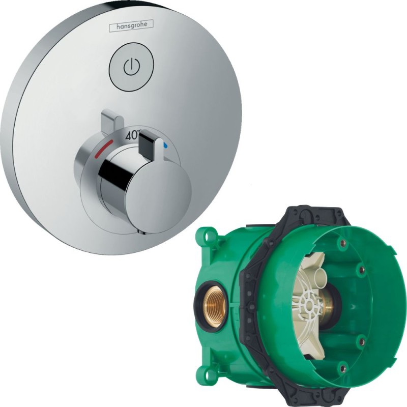 Facade pour mitigeur thermostatique encastré ShowerSelect S avec robinet d'arrêt chromé Hansgrohe avec corps encastré Ibox 15744