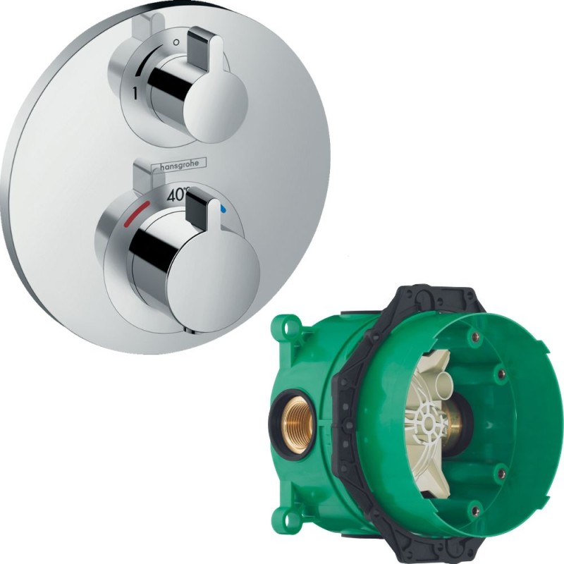 Facade pour mitigeur thermostatique encastré Ecostat S avec robinet d'arrêt chromé Hansgrohe avec corps encastré Ibox 15757000_0