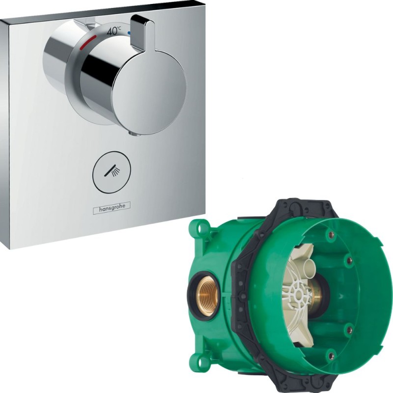 Facade pour mitigeur thermostatique encastré ShowerSelect haut débit avec une sortie permanente et un robinet  d’arrêt chromé Ha