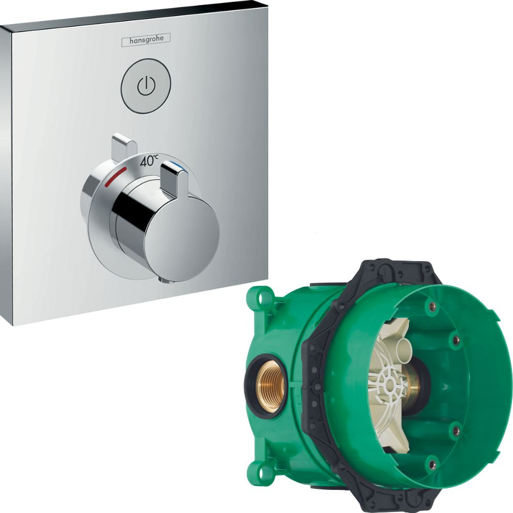 Facade pour mitigeur thermostatique encastré ShowerSelect avec robinet d'arrêt chromé Hansgrohe avec corps encastré Ibox 1576200