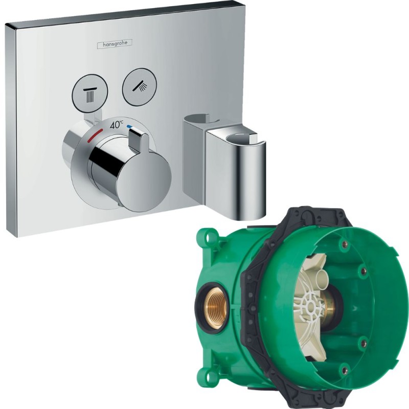 Facade pour mitigeur thermostatique encastré ShowerSelect avec 2 fonctions, fixfit et porter chromé Hansgrohe avec corps encastr