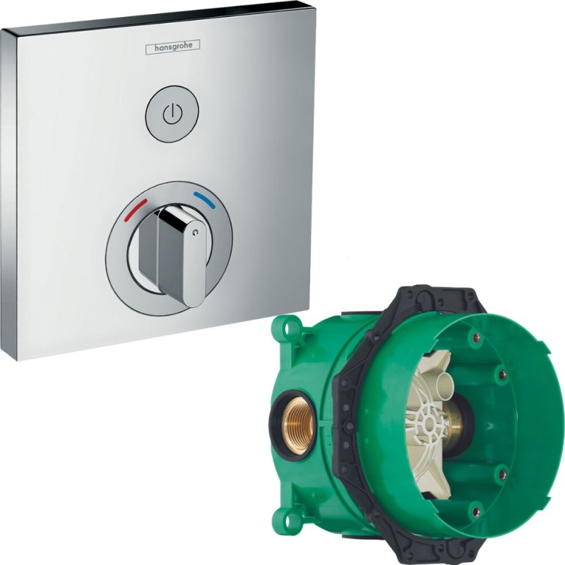 Facade pour mitigeur mécanique encastré ShowerSelect avec robinet d'arrêt chromé Hansgrohe avec corps encastré Ibox 15767000_018