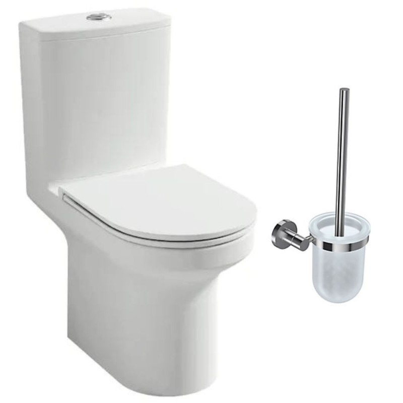 Pack WC au sol blanc JACOB DELAFON sans bride Elite avec abattant extraplat fermeture douce avec porte-balai classique E29723-00