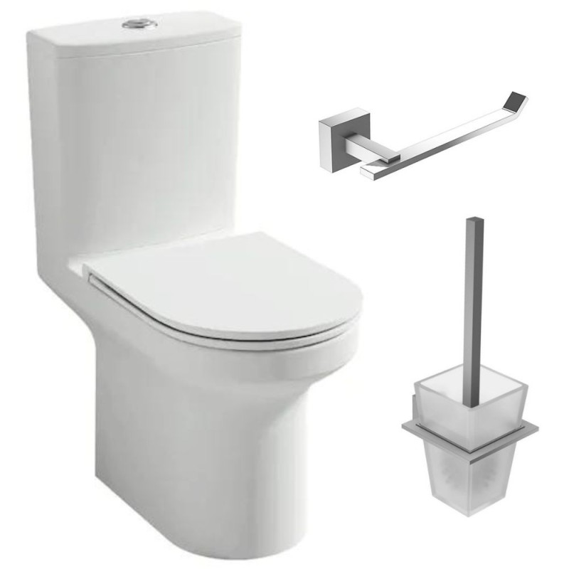 Pack WC au sol blanc JACOB DELAFON sans bride Elite avec abattant extraplat fermeture douce avec porte-balai et porte-rouleau mo
