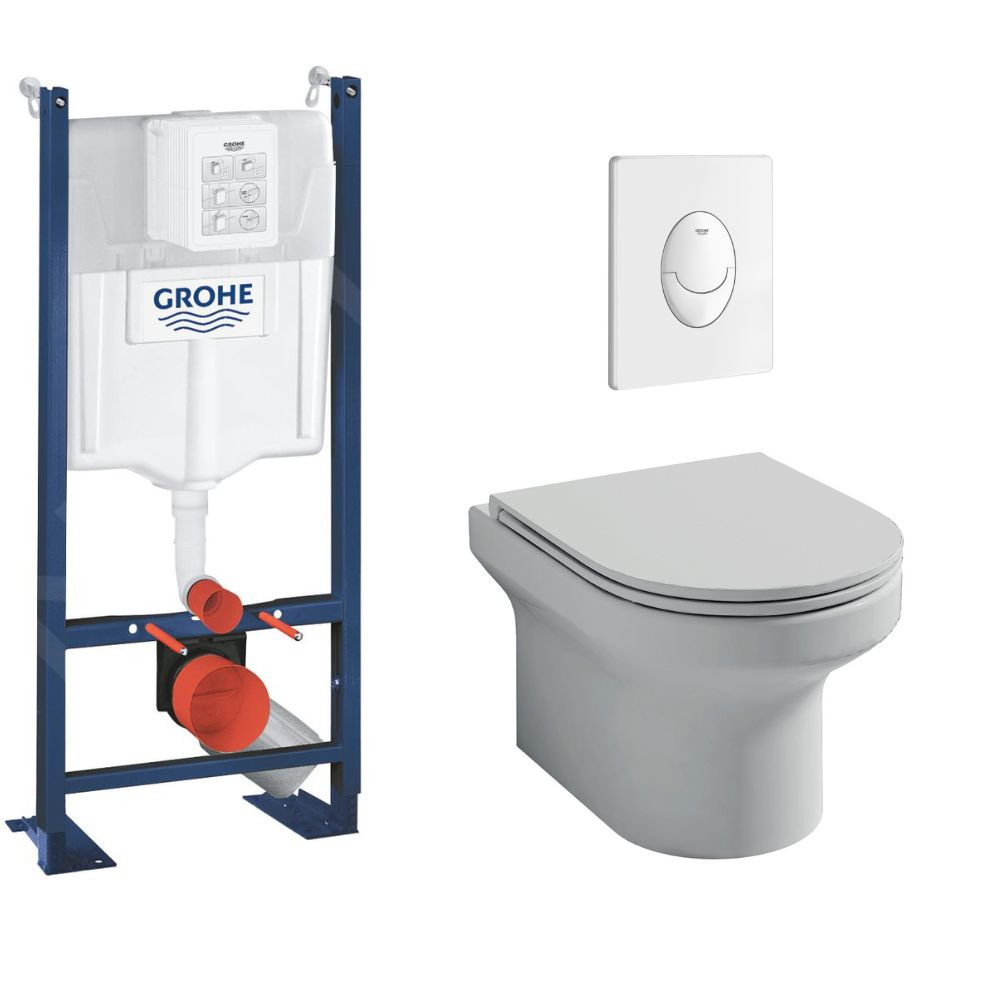 WC suspendu sans bride JACOB DELAFON Elite + bâti-support GROHE + accessoires