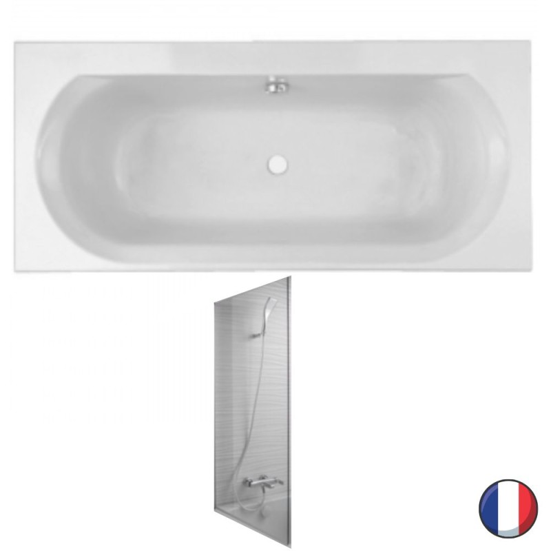 Lot Baignoire droite JACOB DELAFON Elise, deux places + pare bain | Acrylique