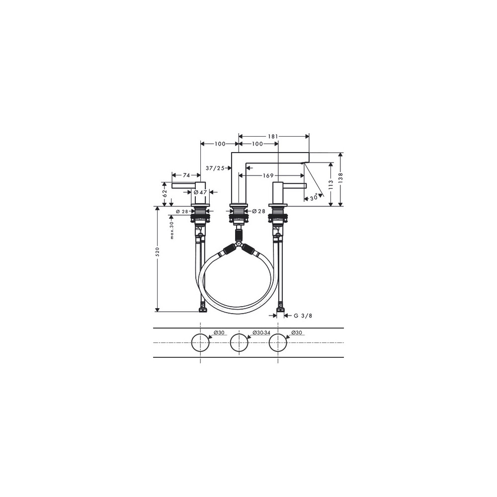 Lot de deux mélangeur lavabo 3 trous 110, bonde Push-Open blanc mat Finoris HANSGROHE 76033700_76033700 | Batinea