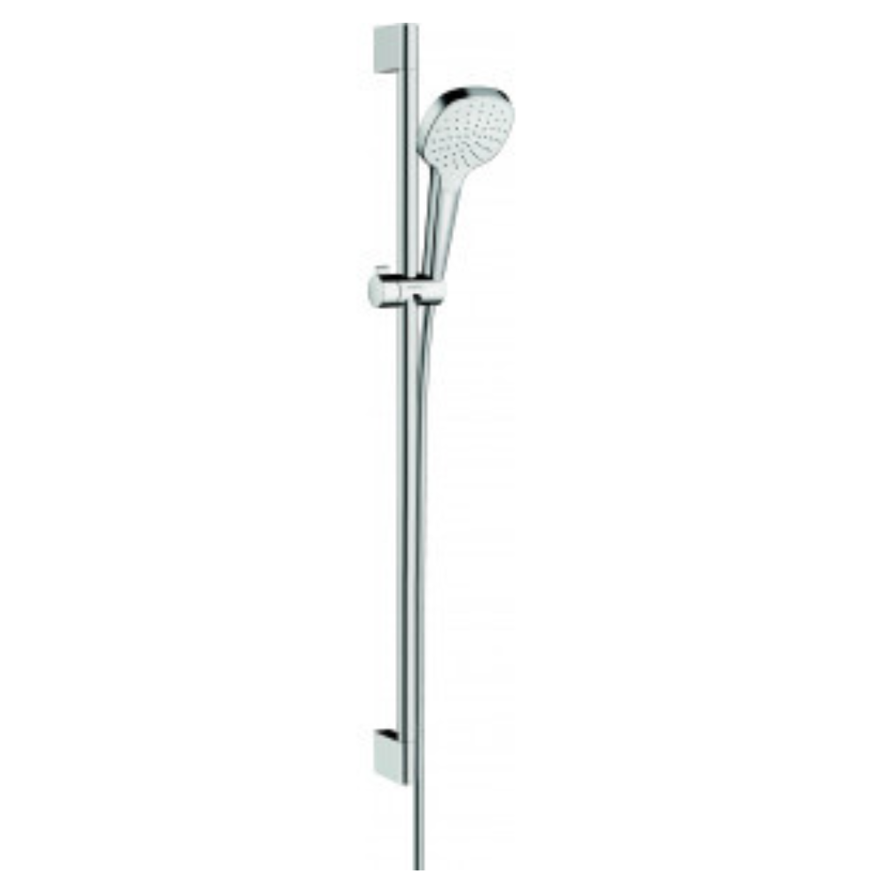 Set de douche 1jet EcoSmart 9 l/min avec barre Unica'Croma 90 cm blanc/chromé Hansgrohe Croma Select E 26595400 |Batinea