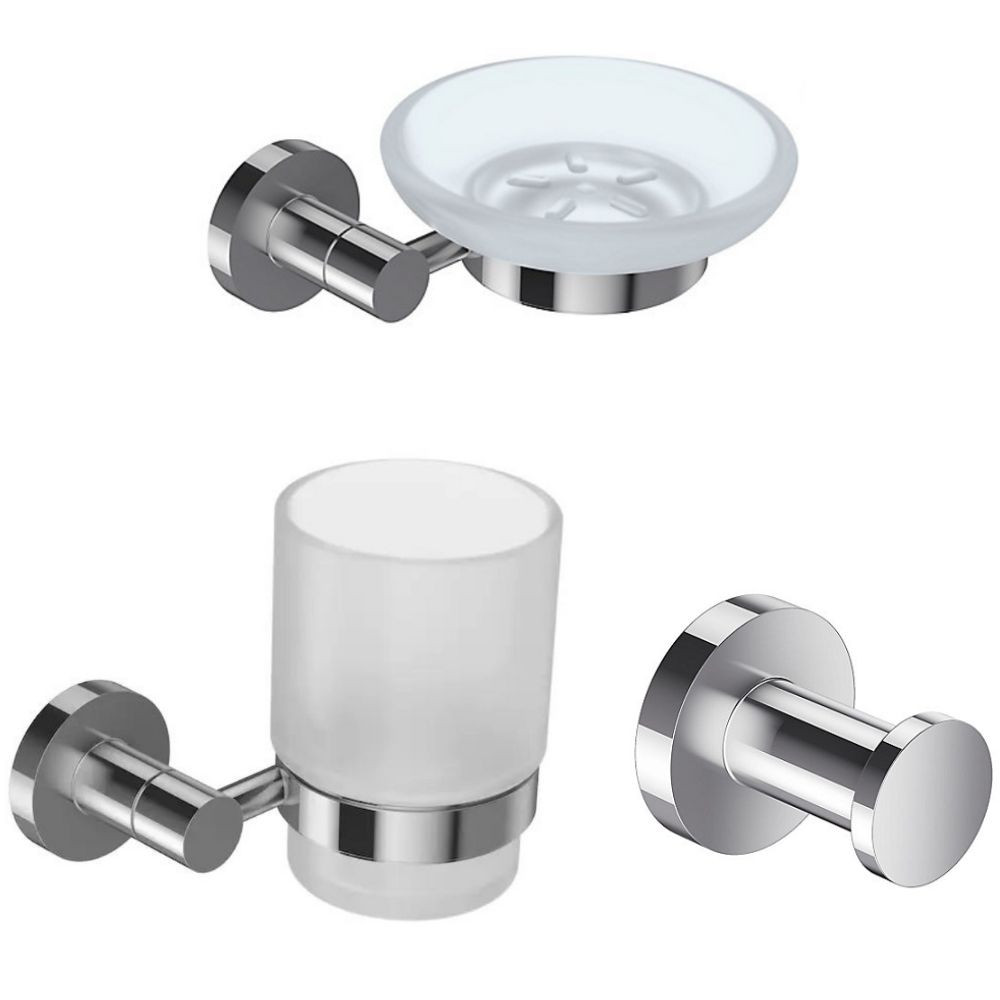 Porte savon Classique, Chrome Jacob Delafon + Porte-gobelet Classique avec verre, Chrome Jacob Delafon + Patère Classique en mét