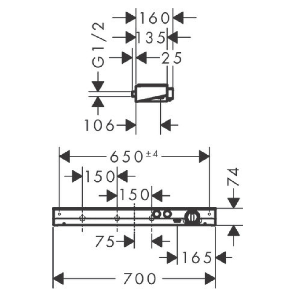 Thermostatique douche 700 avec 2 sorties chromé 13184000 | Batinea