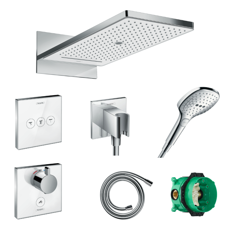 Lot robinet douche encastré thermostatique HANSGROHE + Douche de tête Rainmaker Select 580 3 jets | Batinea