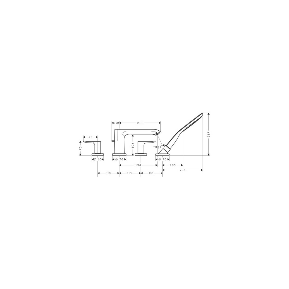 Set de finition Mélangeur 4 trous pour montage sur bord de  baignoire chromé Hansgrohe 31442000 | Batinea