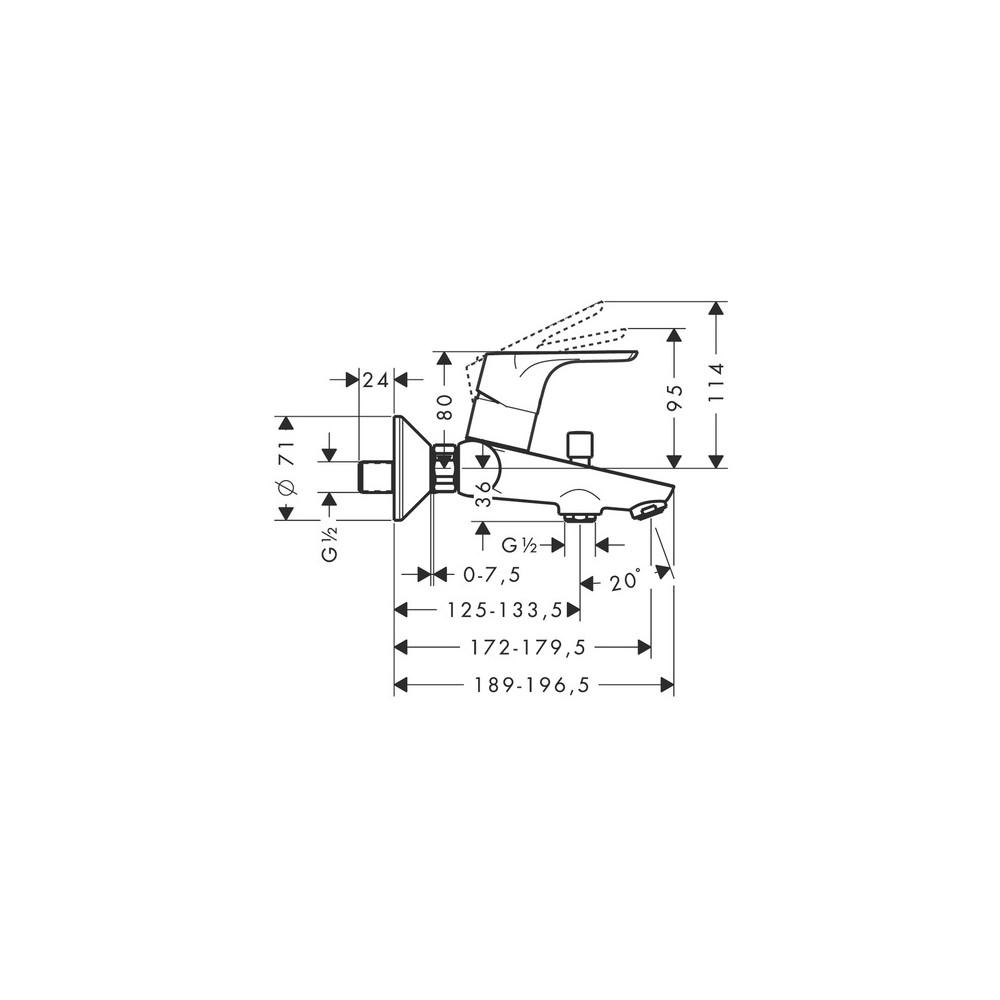 Mitigeur bain/douche C2 avec cartouche à 2 vitesses chromé Hansgrohe 31948000 | Batinea