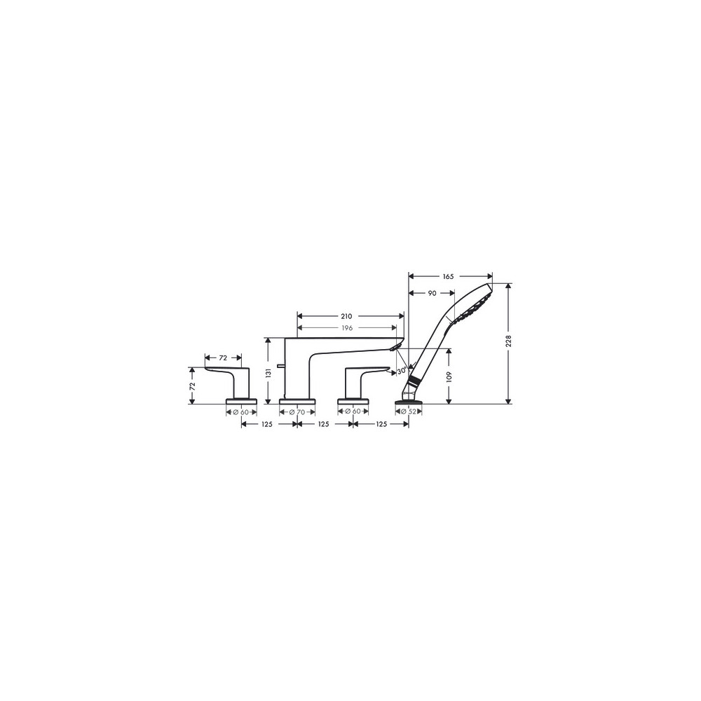 Set de finition Mélangeur 4 trous pour montage sur bord de baignoire noir chromé brossé Hansgrohe 71748340 | Batinea