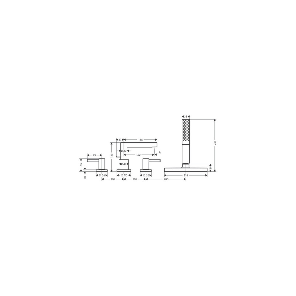 Set de finition mélangeur 4 trous pour montage sur bord de baignoire avec sBox noir mat Hansgrohe 76444670 | Batinea