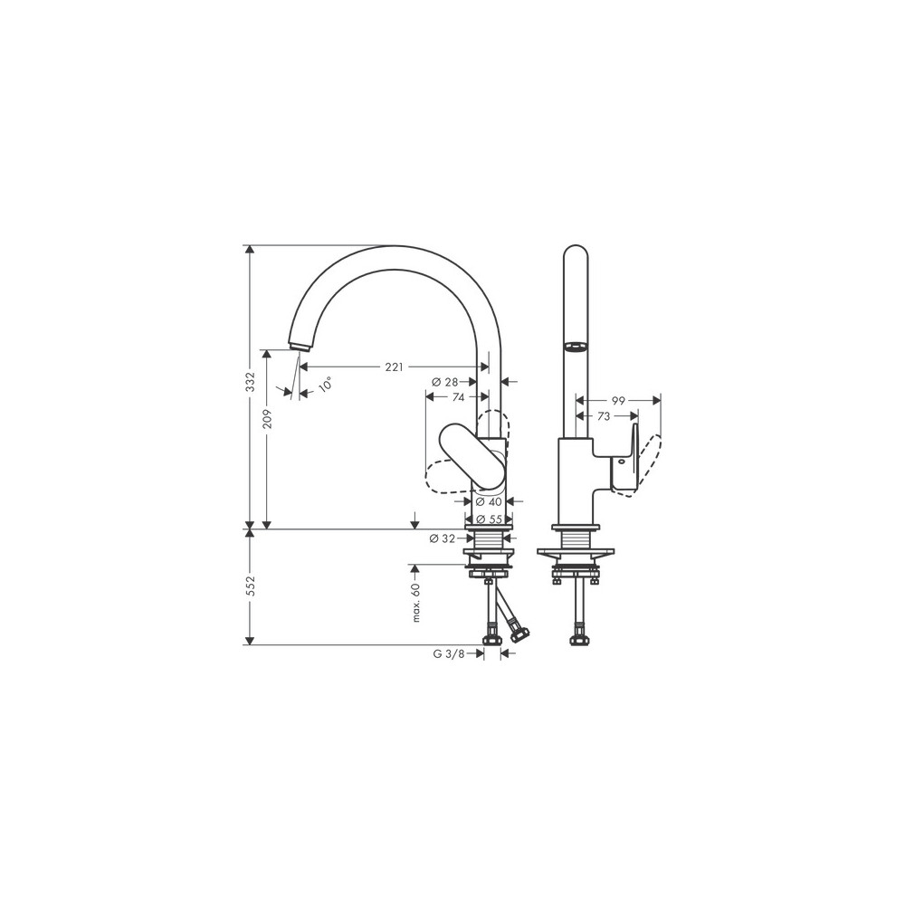 Schéma Robinet de cuisine HANSGROHE Vernis Blend M35 210 noir mat