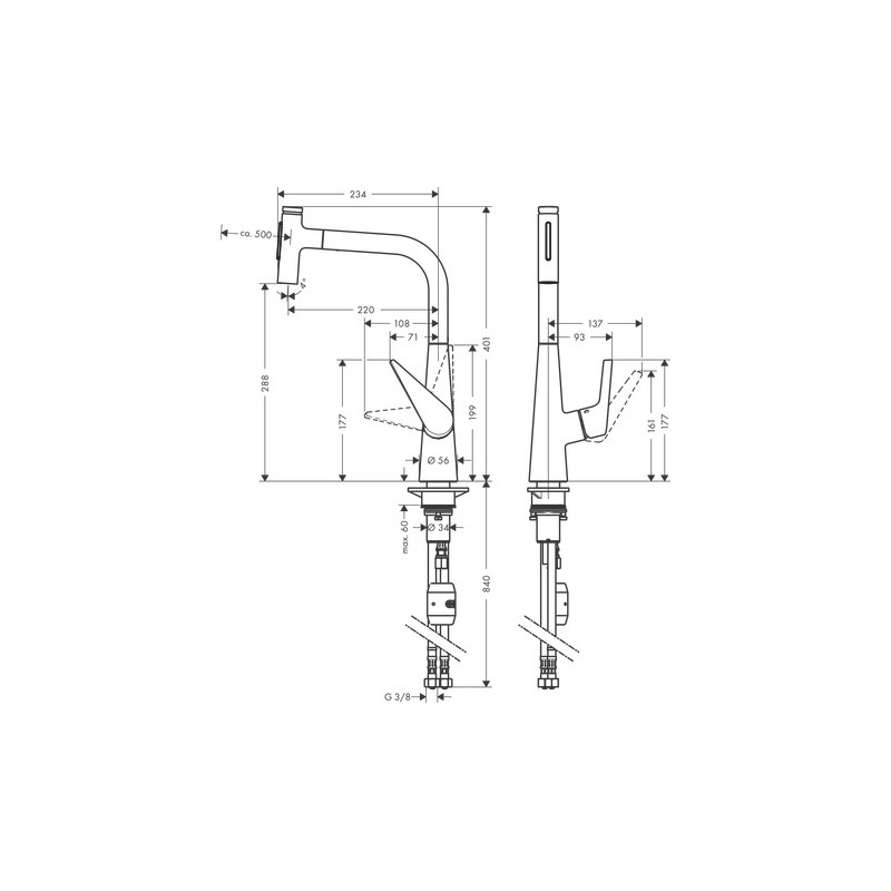 Mitigeur de cuisine HANSGROHE 300 avec douchette extractible chromé 72823000 | Batinea