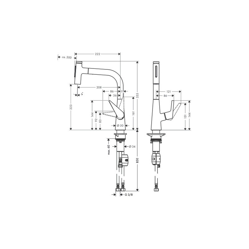 Mitigeur de cuisine HANSGROHE 220 avec douchette extractible chromé 72824000 | Batinea