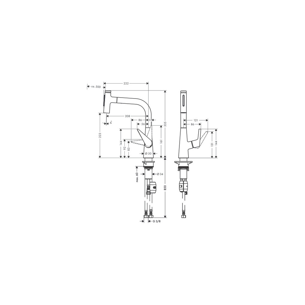 Mitigeur de cuisine HANSGROHE 220 avec douchette extractible chromé 72824000 | Batinea