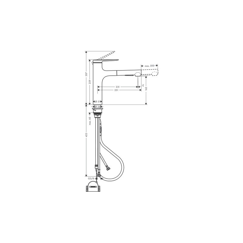 Mitigeur évier HANSGROHE 160 D extr. 2jet sBox lite noir mat 74804670 | Batinea