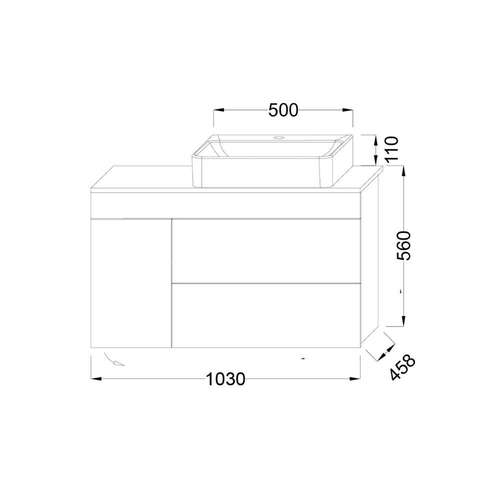 Meuble avec vasque à poser à droite 103 cm 