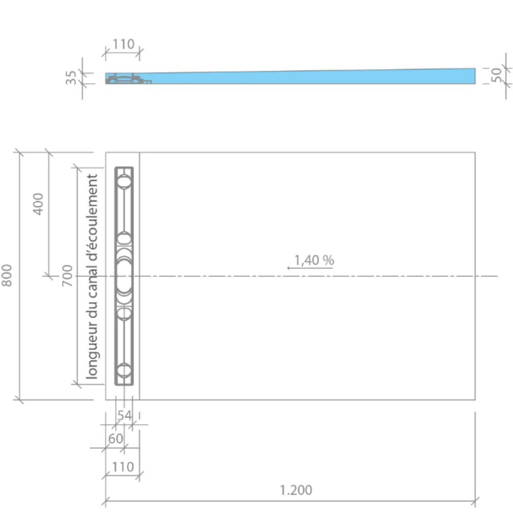 SCHéma Receveur douche italienne 120 x 80 cm Wedi Fundo Riolito Neo