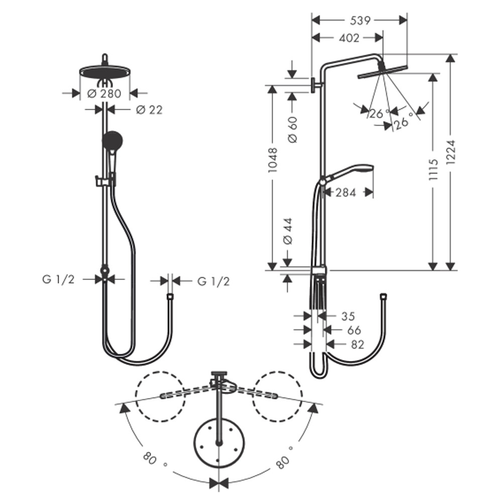 Colonne de douche HANSGROHE Croma Select S 280 Reno chromé | Batinea