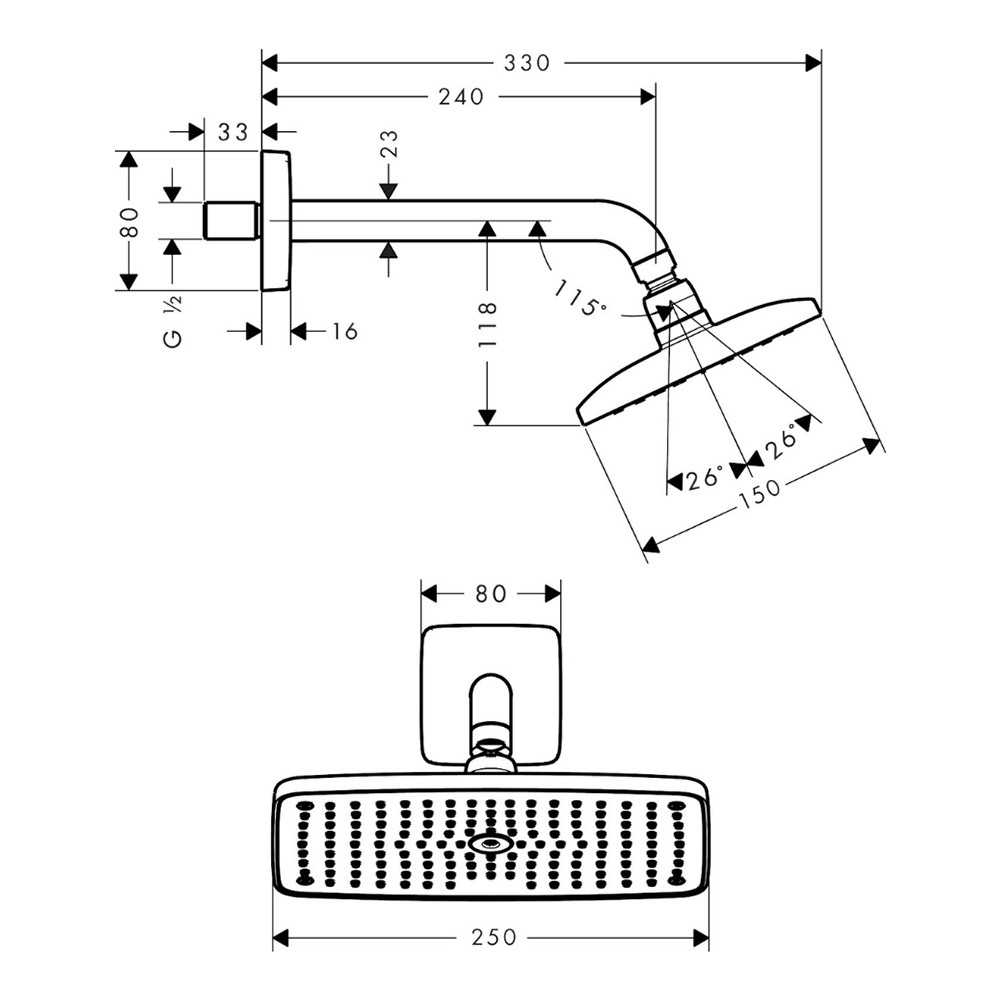 Douche de tête HANSGROHE Raindance E 240 avec bras de douche chromé schéma technique