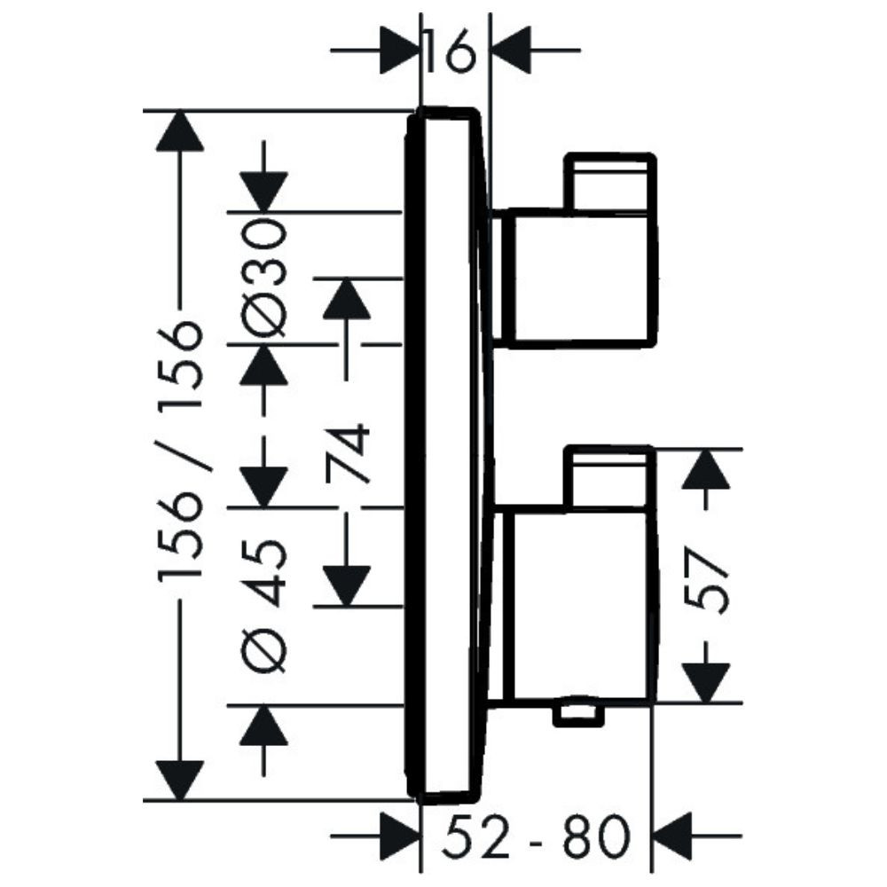 Schéma façade mitigeur thermostatique Ecostat Square Hansgrohe