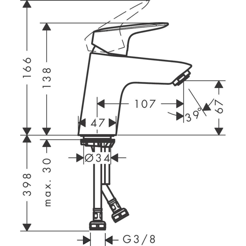 schéma de côte robinet lavabo logis hansgrohe