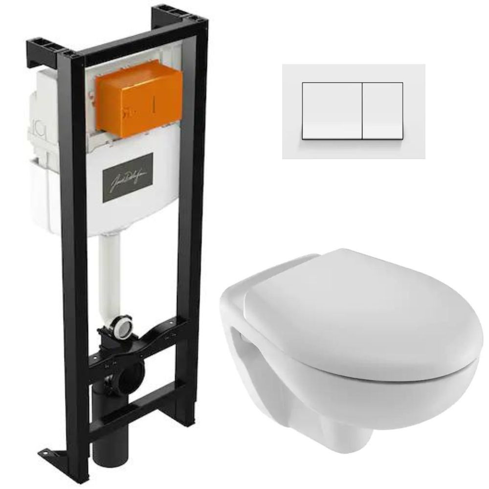 Pack WC suspendu JACOB DELAFON Brive semi caréné + bâti-support + plaque