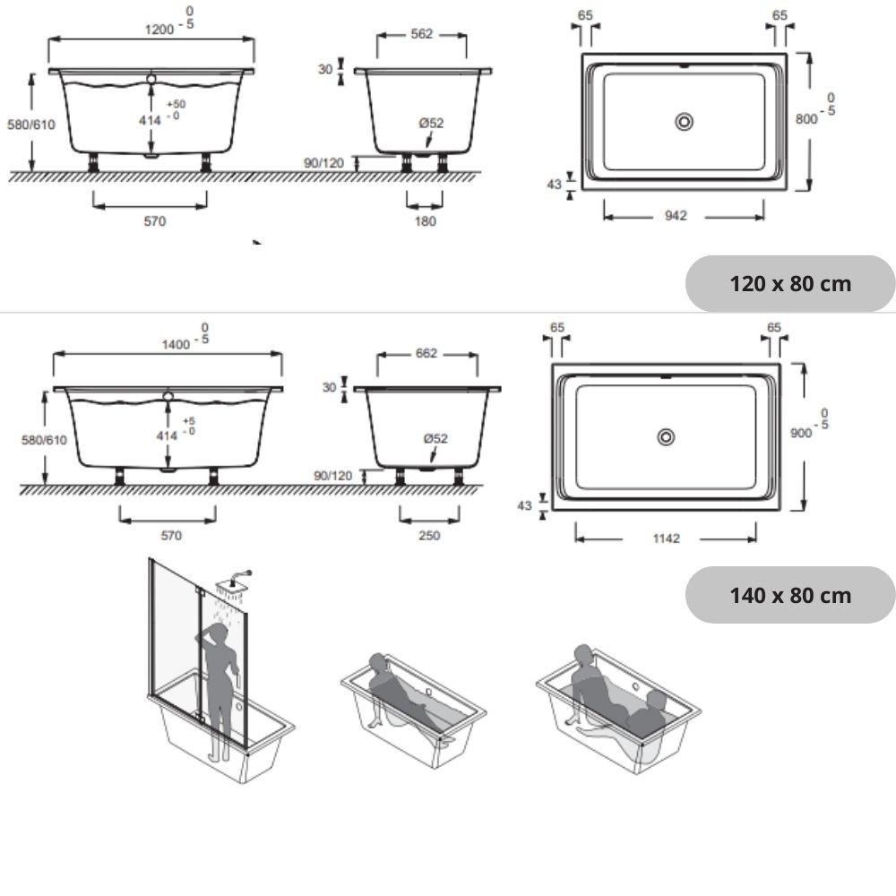 Baignoire Capsule Jacob Delafon 120x80 Blanc avec vidage + Pare bain-douche d’angle   Jacob Delafon