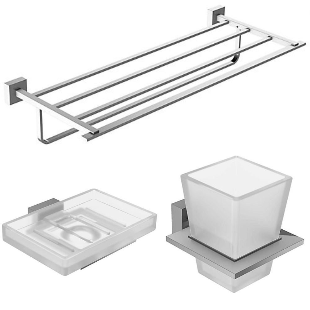 Porte savon Moderne, Chrome Jacob Delafon + Porte-gobelet Moderne avec verre, Chrome Jacob Delafon + Rack à serviettes Moderne, 