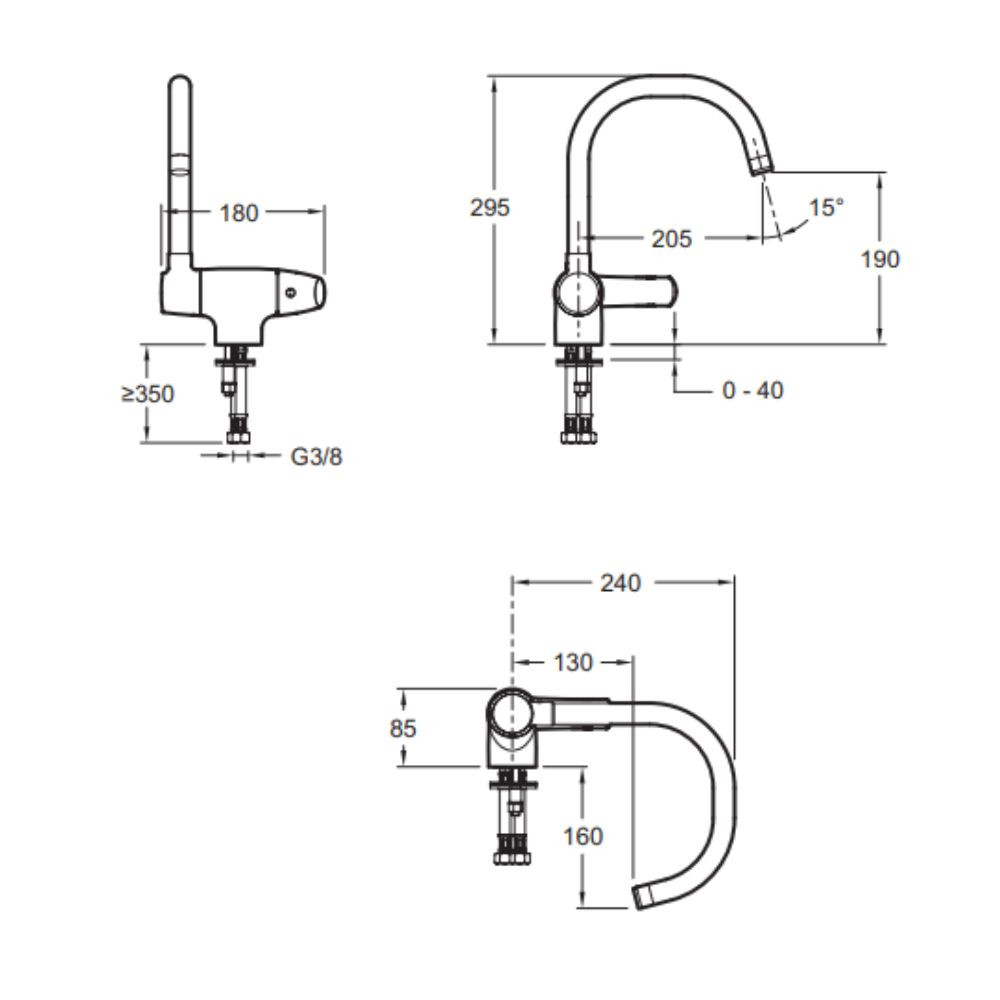 schéma Mitigeur évier JACOB DELAFON Natéo, orientable & rabattable