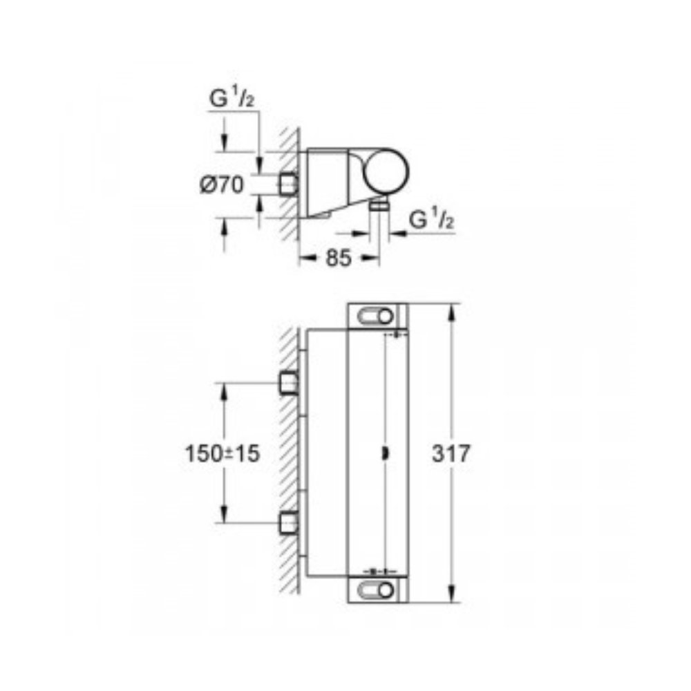 Mitigeur thermostatique douche GROHE avec tablette Grohtherm 2000 schéma technique
