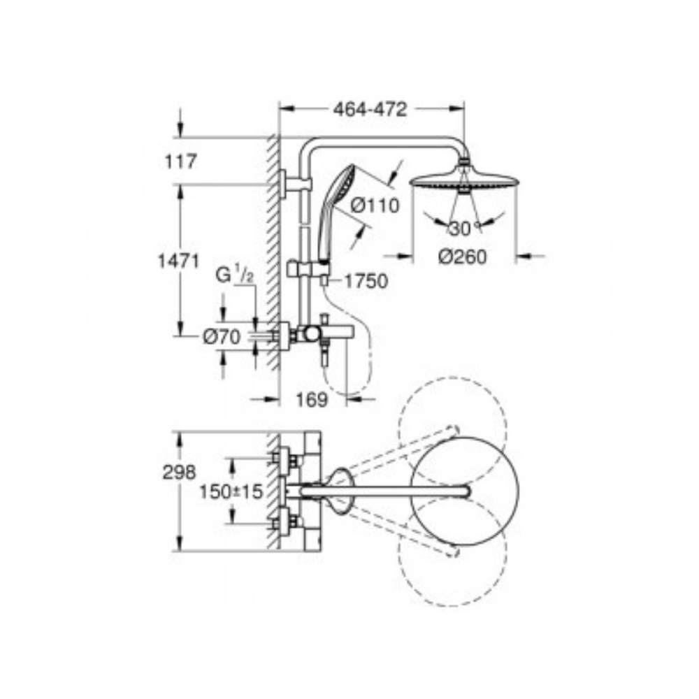Colonne bain Grohe Euphoria System 260 schéma technique