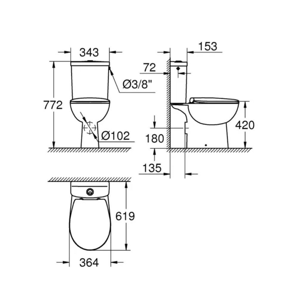 Schéma Pack WC à poser Bau Ceramic GROHE