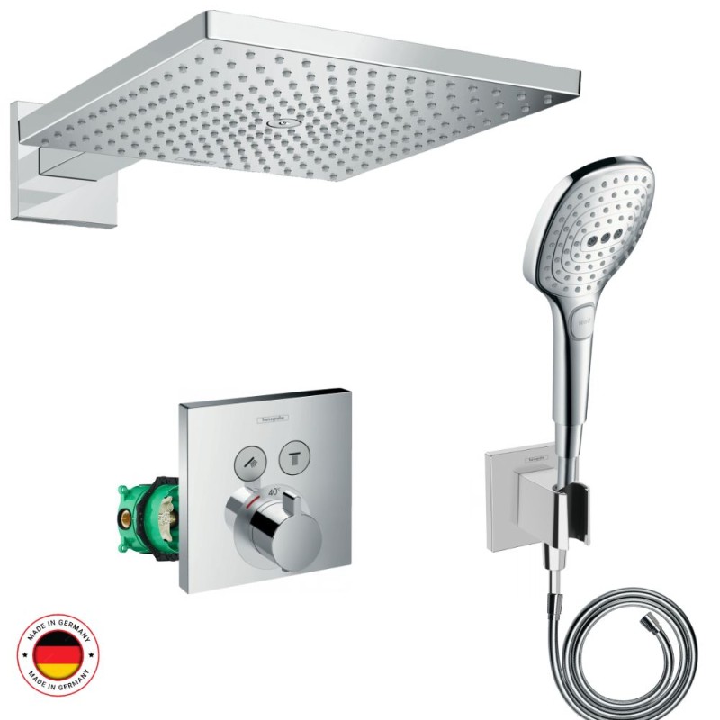 Mitigeur douche encastrable thermostatique HANSGROHE + Douche de tête Raidance E 300 + accessoires