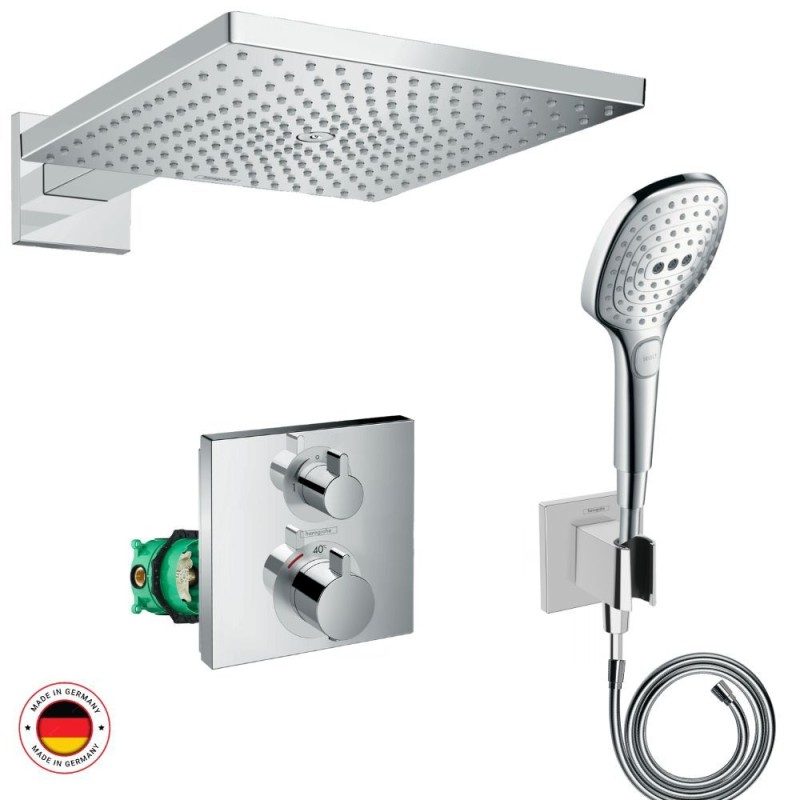 Mitigeur douche encastrable thermostatique HANSGROHE + Douche de tête Raidance E 300 + accessoires