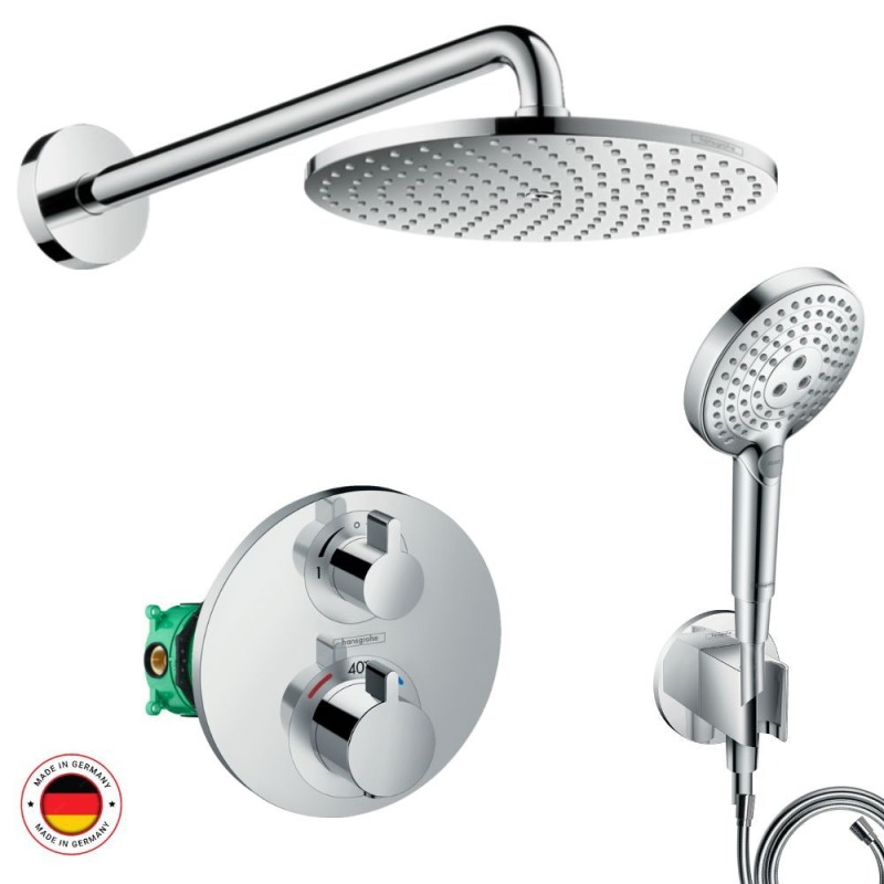 Mitigeur douche encastrable thermostatique HANSGROHE + Douche de tête Raidance E 300, Design rond