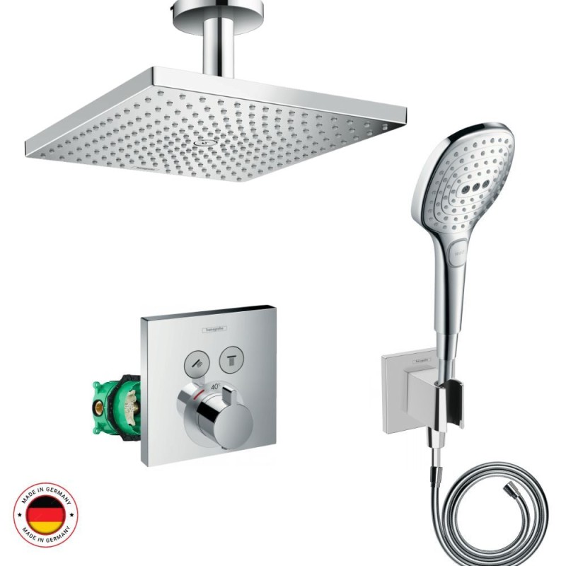 Corps encastré hansgrohe + Facade + Douche de tête + Coude de raccordement + Douchette + Flexible 1,60 m