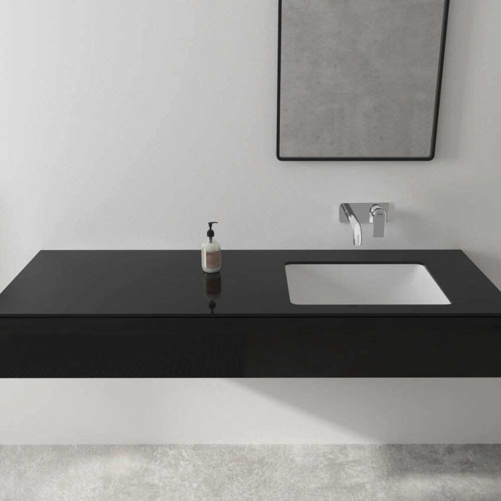 Mitigeur de lavabo encastré mural, bec 207 mm, bonde à écoulement libre noir mat 